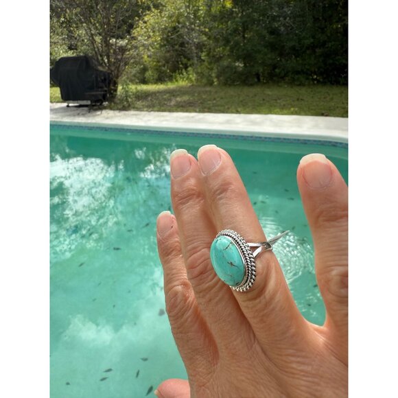 Artisan lg Kingman Turquoise Sterling Silver Statement Ring Southwest sz 7 gift - Picture 3 of 7